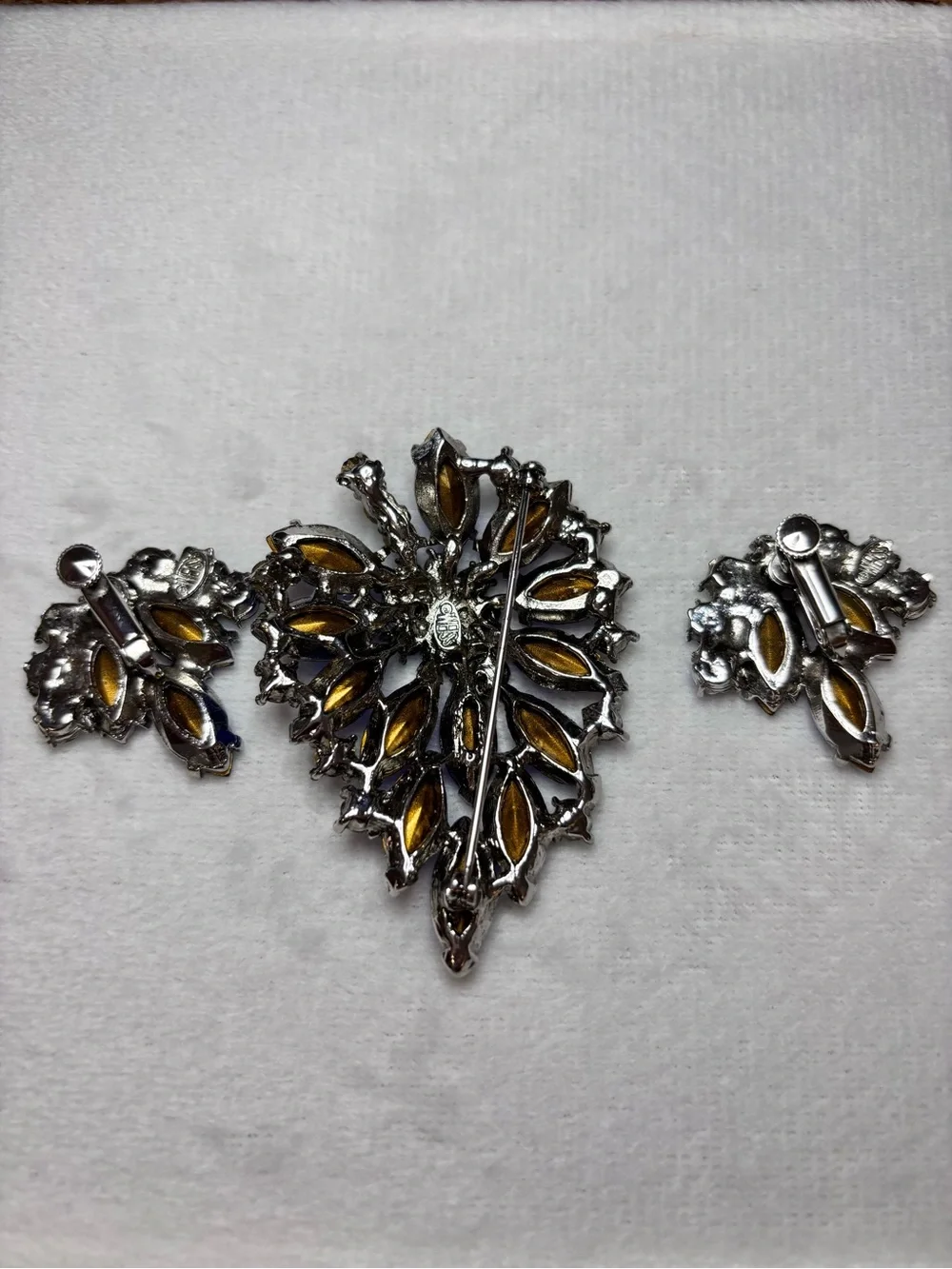 Vintage Signed WEISS Royal Blue AB Rhinestone Brooch Earrings Set